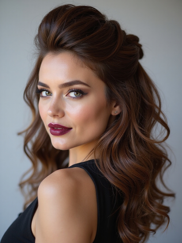 textured waves half updo