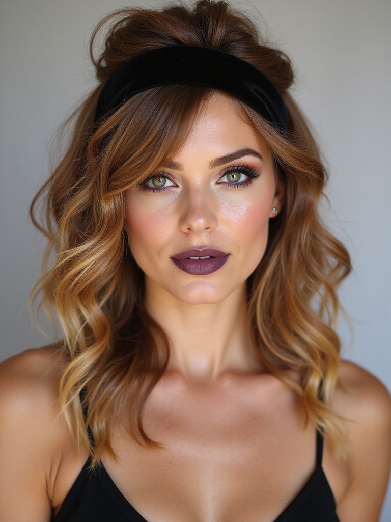 tousled half up with headband