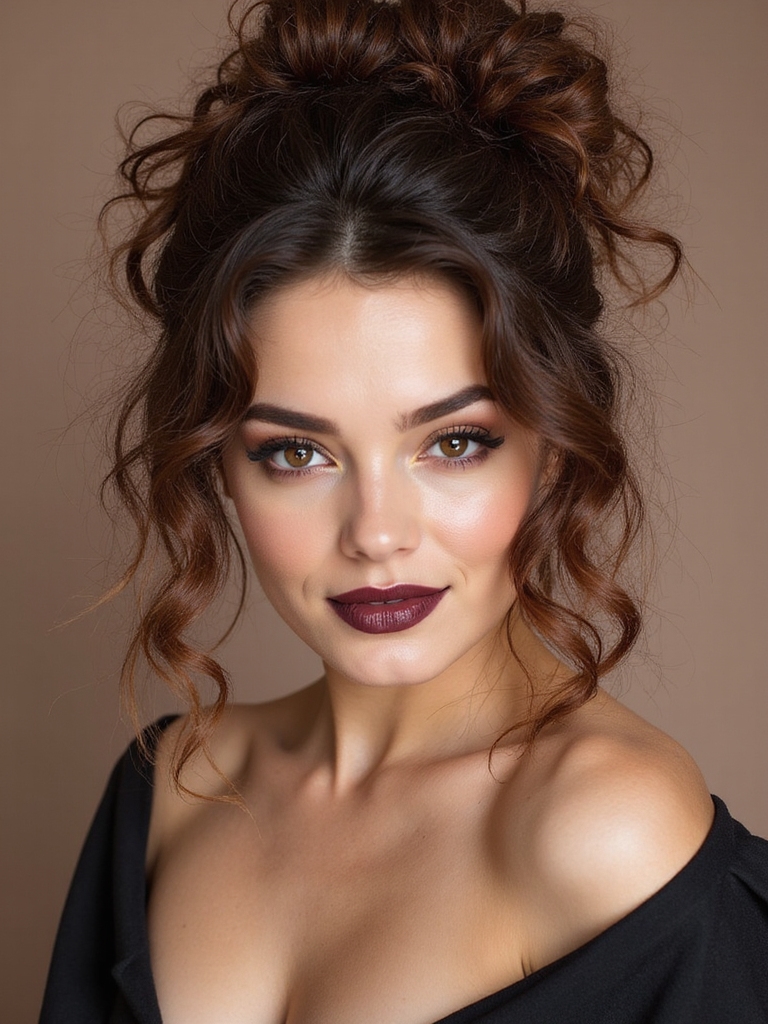 tousled high knot with tendrils