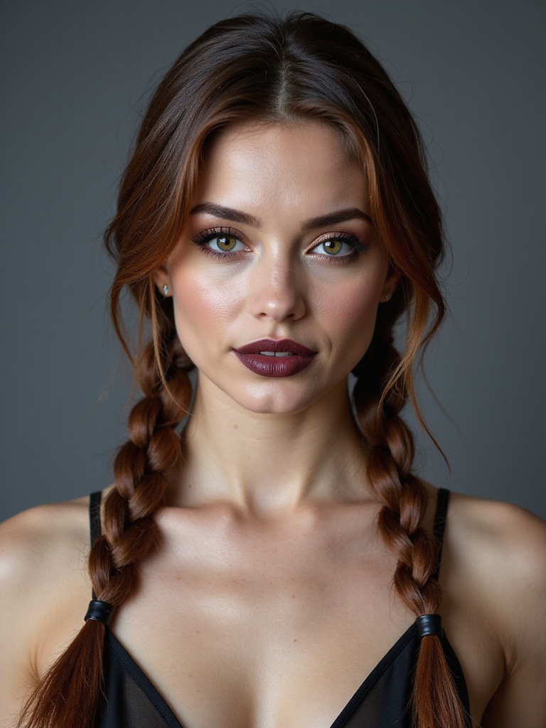 twisted leather tied braid pigtails