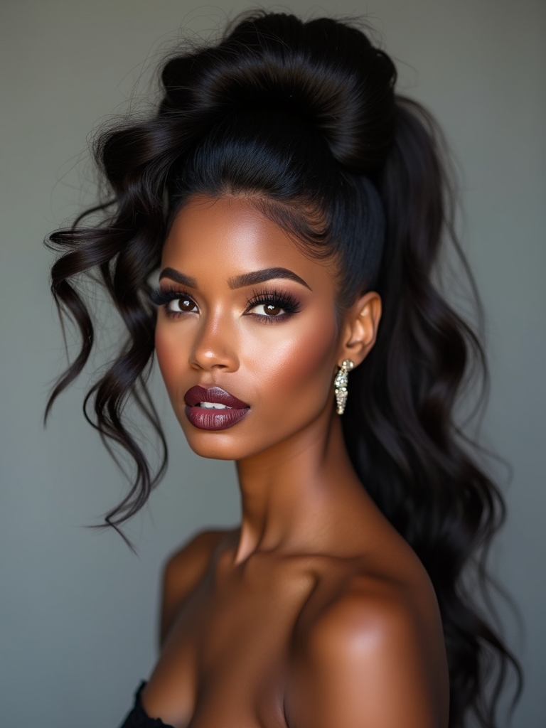 voluminous layered face framing ponytail