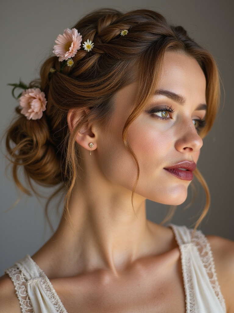 soft face framing braided updo