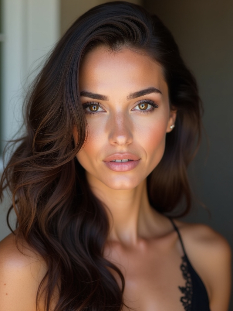 glossy polished brunette look